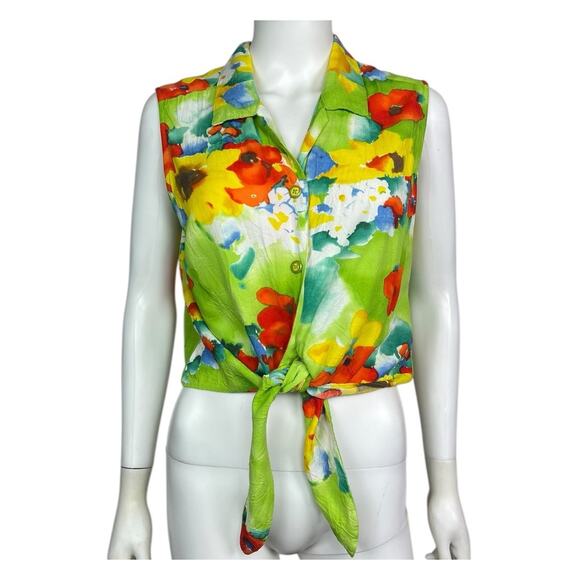 Jam's World Vtg Women's XL Multicolor Floral Button Up Tie Sleeveless Top EUC - Picture 1 of 4